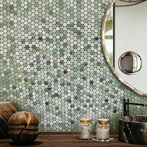 Mosaïque de marbre ronde vert Ming Green, mosaïque de marbre circulaire vert Penny pour murs et sols, salle de bain ou toilettes - Product Image 2