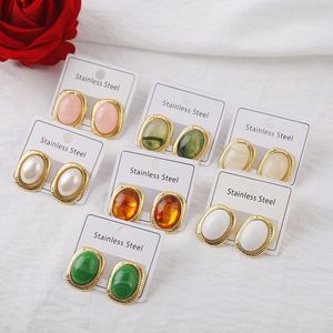 Boucles d'oreilles vintage en acier inoxydable texturé avec <span class=keywords><strong>pierre</strong></span> œil de tigre et turquoise pour femmes, bijoux de mode bohème européens en gros - Product Image 2