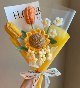 Nuovo Bouquet Carino Finito, Ornamenti all'Uncinetto Fatti a Mano, Fiori Lavorati a Maglia, Bouquet di Fiori all'Uncinetto, <span class=keywords><strong>Girasole</strong></span> all'Uncinetto - Product Image 3