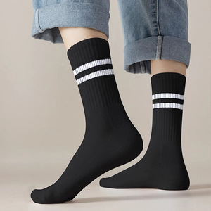 <b>Socks</b> Striped Cotton Breathable Daily Wear Adults Spring Casual Knitted <b>Socks</b> Black White Gray - Product Image 4