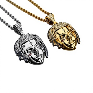 Trendy Men's Hip Hop Face Pendant Necklace Iced Out Moissanite Silver Gold Plated <b>Rapper</b> Style <b>Chain</b> Jewelry for Party Gift - Product Image 1