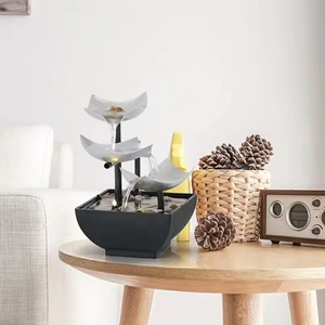 Indoor 3 Tier Relaxation Tabletop Fountain, Automatic Pump with Natural River Rocks and Reflctive Lighting - Product Image 5