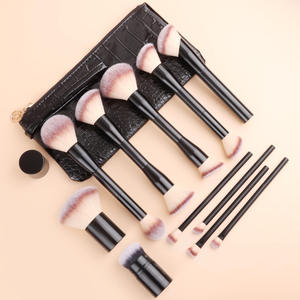 11-Piece Wood Handle Makeup <b>Brush</b> Set Cruelty-Free Synthetic Hair Foundation Contour Powder Multi-Use <b>Brush</b> Kit - Product Image 2