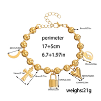 Bracelet multi-breloques en acier inoxydable, chaîne à billes de 8 mm, pendentifs croix, cœur, lune, vente en gros
