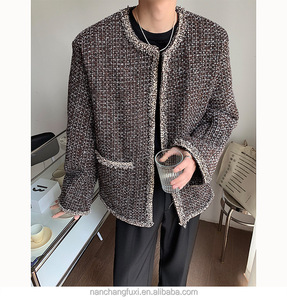 <span class=keywords><strong>Giacca</strong></span> Casual lavorata a maglia allentata di piccola fragranza di lusso leggera da <span class=keywords><strong>uomo</strong></span> con risvolto scozzese <span class=keywords><strong>in</strong></span> <span class=keywords><strong>Tweed</strong></span> retrò - Product Image 3