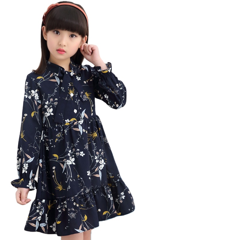 Распродажа 2021, Платья с цветочным принтом, новые осенние платья с длинным рукавом для девочек с цветочным принтом