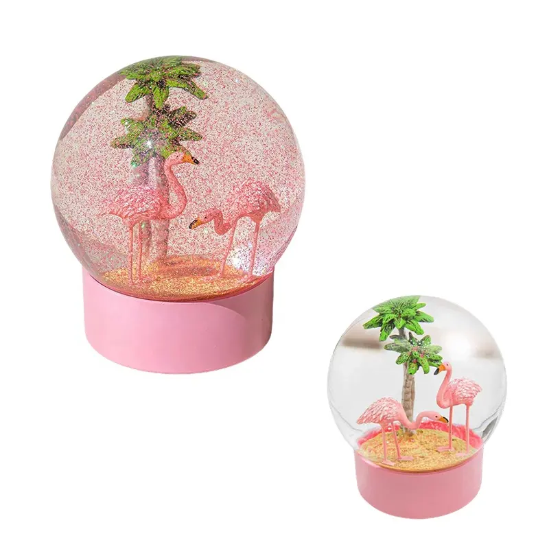 Custom home decor for kids or Valentines Day water globe gifts Creative 3D pink resin flamingos snow globes