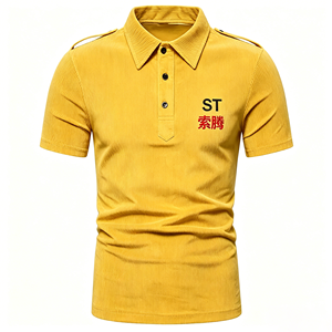 Exclusivo Cordón de Pana Casual para Camisa de Hombre, Manga Corta, Bordado, para Golf, con Logotipo Personalizado OEM - Product Image 1