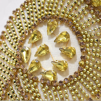 Applique de corsage JDP662 en strass faits main, perles de verre dorées, patch pour vêtements féminins, accessoires de confection pour robes de mariée, en stock