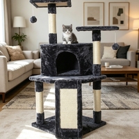 Arbre à chat tout-en-un avec maison cachette, deux perchoirs, griffoir avant en sisal, plusieurs poteaux en sisal, pour le repos et le tranchage des griffes de votre animal