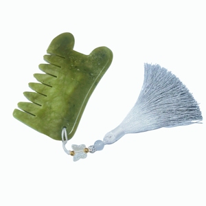 Peine de Jade Serpentina Verde al por Mayor, Herramienta de Masaje Natural para Cuero Cabelludo y Rostro con Borla Decorativa - Product Image 2