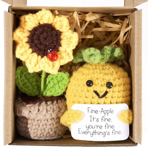 Muñeco de lana de ganchillo divertido y popular, con diseño de patata y girasol, en caja de regalo, adornos en maceta, set de regalo - Product Image 3