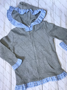 Monogramma ragazze volant Gingham rifinitura Full Zip <span class=keywords><strong>giacca</strong></span> con cappuccio abbigliamento per bambini inverno <span class=keywords><strong>camicia</strong></span> a maniche lunghe con tasca - Product Image 6
