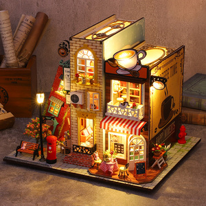 Kit de Madera para Armar Manualmente, Decoración para Libros con Diseño de Cafetería Europea, Miniatura de <span class=keywords><strong>Casa</strong></span> de Muñecas con Luz LED - Product Image 3