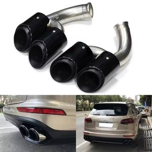Embouts d'échappement pour Porsche Cayenne 958-2 3.0L <span class=keywords><strong>V6</strong></span> 2015-2017, embouts de silencieux quadruples, noir/argent, acier inoxydable 304, 1 pièce, SYPES - Product Image 4