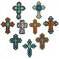 Patchs brodés en gros personnalisés, motif croix turquoise rétro western, thermocollants pour vêtements, chapeaux et sacs à dos