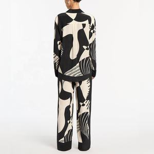 High Quality Womens Silk Pajama Suits Long Sleeve Pyjama for Ladies Printed Homewear Night <strong>Wear</strong> 2 Pcs Sets Casual Shirts - Product Image 3