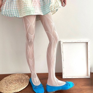 Diamond Shaped Bow Fishnet Pantyhose 0D Sheer Nylon Women Y2K Lolita Style Tights Black White Milky White - Product Image 3
