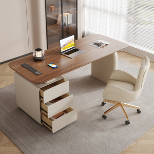 Escritorio Modular Moderno Estilo Crema Estudio en Casa Escritura Computadora Escritorio Luz Lujo Madera Escritorio de Oficina con Almacenamiento - Product Image 3