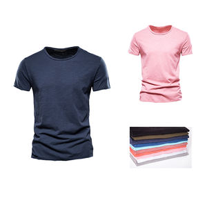 เสื้อยืดผู้ชายบางลำลองขนาดใหญ่สีทึบแขนสั้นผ้าฝ้ายแท้คอกลมสำหรับผู้ชาย - Product Image 4