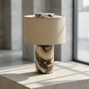 Rechargeable <strong>Touch</strong> Switch Modern Marble <strong>Table</strong> <strong>Lamp</strong> Natural Stone <strong>Bedside</strong> <strong>Lamp</strong> with Fabric Shade - Product Image 1