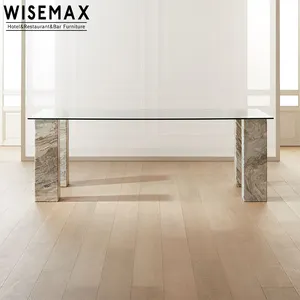 WISEMAXFURNITURE moderno stile nordico trasparente rettangolare piano in vetro temperato gambe in marmo solido tavolo da pranzo mobili per interni