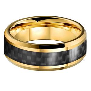 Bague en tungstène dorée Coolstyle 8 mm pour homme et femme, alliance de fiançailles, incrustation en <span class=keywords><strong>fibre</strong></span> de carbone noire, bords biseautés, ajustement confortable - Product Image 2