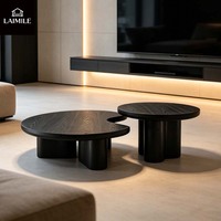 Ensemble de 2 tables basses gigognes modernes en placage de bois noir, tables d'appoint rondes irrégulières, table centrale de luxe pour salon, mobilier de maison
