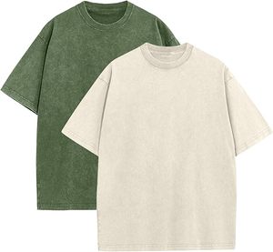 Lot de 2 T-Shirts pour Couples Style Lavage Acide, Logo <span class=keywords><strong>Personnalisé</strong></span> Coupe Ample Vintage, T-<span class=keywords><strong>Shirt</strong></span> Manches Courtes Streetwear Décontracté - Product Image 1