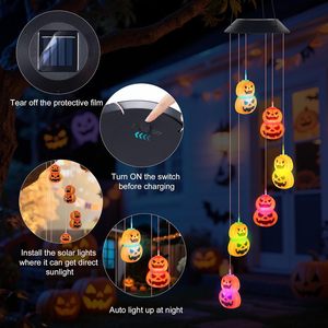 <b>Solar</b> LED Pumpkin Wind Chime Halloween Outdoor <b>Garden</b> Decorations Hanging Lights - Product Image 5