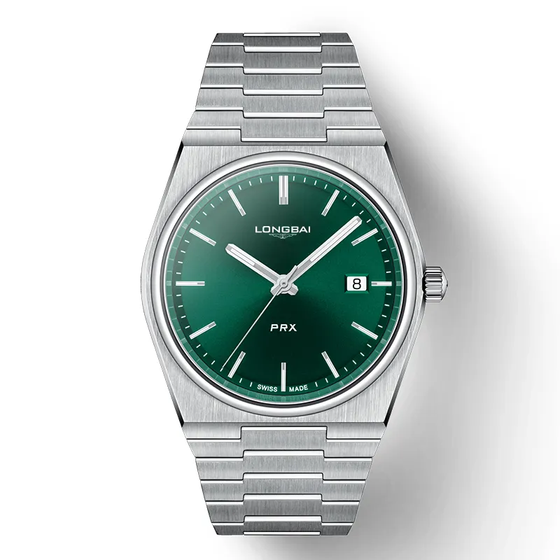 Custom Minimalistisch Design Luxe Ultra Dunne Groene Wijzerplaat Horloge Quartz Roestvrijstalen Band Date Mannen Horloges