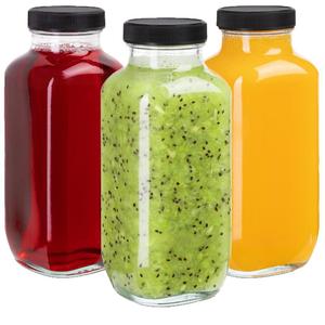 Narrow Mouth Smoothie Glass Square Cap Beverages Drinking Mason Jar 16 Oz 32 Oz Glass Juice Bottles With Lids - Product Image 4