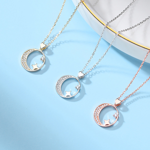Tendenza Design 925 gioielli in argento stella e luna <span class=keywords><strong>fasi</strong></span> <span class=keywords><strong>Collana</strong></span> con zirconi cubici per le donne ragazza <span class=keywords><strong>Collana</strong></span> - Product Image 1