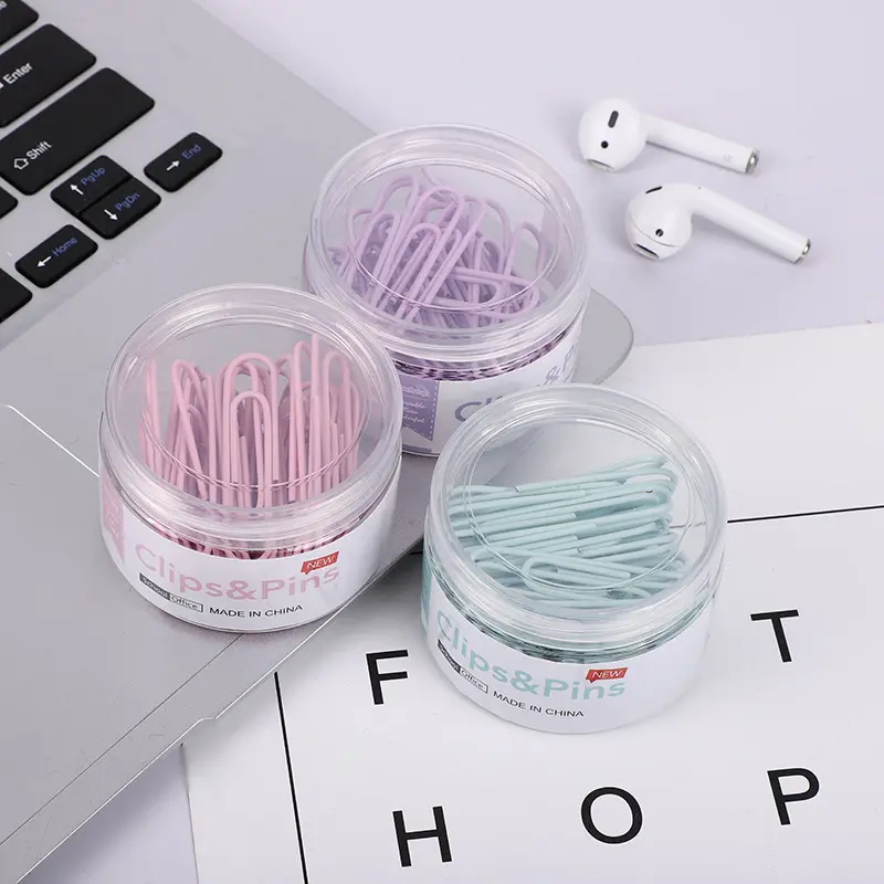 Wholesale Creative Binding Paper Clip Office Metal Paper Clip Macaron Color Small Size 50mm Paperclip
