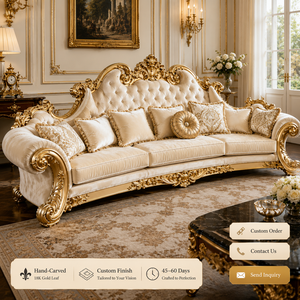 Set di Divani di Lusso Intagliati a Mano in Legno Massello con Foglia d'Oro 18K, Stile Palazzo, <span class=keywords><strong>Mobili</strong></span> per Soggiorno con Colori Personalizzabili - Product Image 3