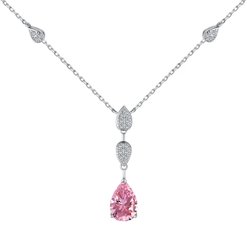 Nuovo arrivo accessori eleganti catena 925 Sterling Silver Cubic Zirconia blu rosa goccia d'acqua collane con ciondolo gioielli donna