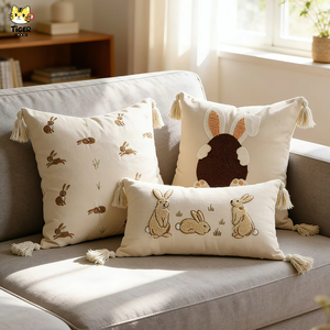 Novedad Transfronteriza: Funda de Cojín Bordada con Conejo de Pascua, Personalizable, para Jardín, Exterior, de Algodón, Lino y Poliéster - Product Image 1