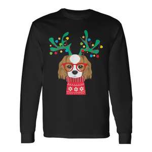 T-shirt à manches longues Cavalier King Charles Spaniel Holiday Christmas avec motif de bois de renne et de lunettes - Product Image 1