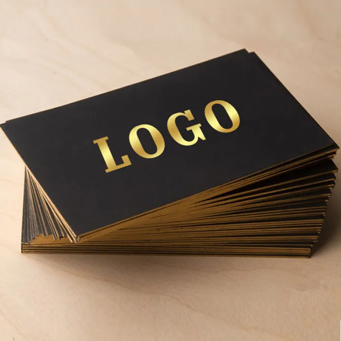 Hot sale custom printed luxury black gold foil business card printing with golden border edge