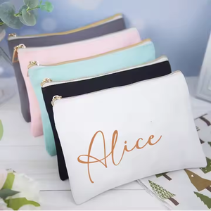 Bolsa de cosméticos de lona de algodón con logotipo personalizado y cremallera dorada, regalo de dama de honor, bolsa de maquillaje de boda - Product Image 1
