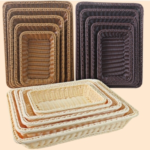 Hochwertiger rechteckiger Rattan-ähnlicher Aufbewahrung organisator Kunststoff gewebtes Brot und Obstkorb - Product Image 1