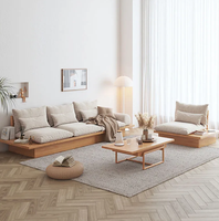 Japanischer Chesterfield-Ecksofa aus Massivholz für Wohnzimmer, kleine Wohnung, einfache Aufbewahrung, Dreisitzer-Plattformsofa aus Stoff