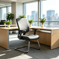 Chaise de bureau moderne abordable en cuir PU respirant, chaise d'architecte, chaise de conférence, chaise de réception, chaise pour visiteurs sans roulettes
