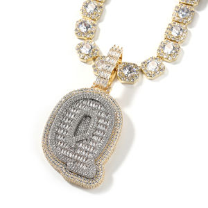 قلادة مخصصة بحرف واحد من الأبجدية الإنجليزية A-Z على شكل باجيت، قلادة بأحرف كبيرة وأرقام للنساء والرجال، مجوهرات هيب هوب - Product Image 2