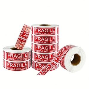 Pegatinas adhesivas de logística exprés, etiquetas de productos frágiles, forma cuadrada en inglés chino para una fácil visibilidad para la promoción de comestibles - Product Image 1