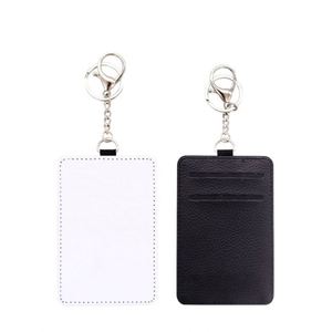 Porte-clés en cuir PU personnalisable par sublimation avec poche vierge pour cartes de visite - Product Image 2