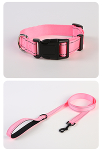 Ensemble collier et laisse pour chien en nylon réfléchissant, laisse réglable pour animaux de compagnie, poignée rembourrée, quincaillerie métallique pour les promenades quotidiennes - Product Image 1