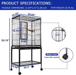 53-inch kandang burung dengan Rolling berdiri & rak penyimpanan, besar besi tempa burung beo kandang untuk Cockatiel, Conure, Lovebird, Parkit - Product Image 3