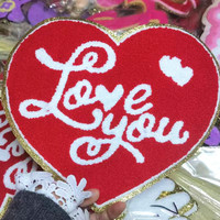Patchs Chenille Lettres Colorées Grande Taille Saint Valentin AMOUR pour la Saint Valentin Patchs Coeur Chenille Damier