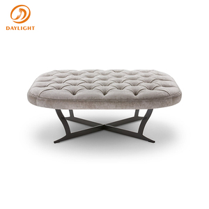Modern Glam Round Tufted Ottoman with Sturdy Geometric Metal Base, Premium <strong>Velvet</strong> Upholstered Black Chrome Steel <strong>Footstool</strong> - Product Image 6